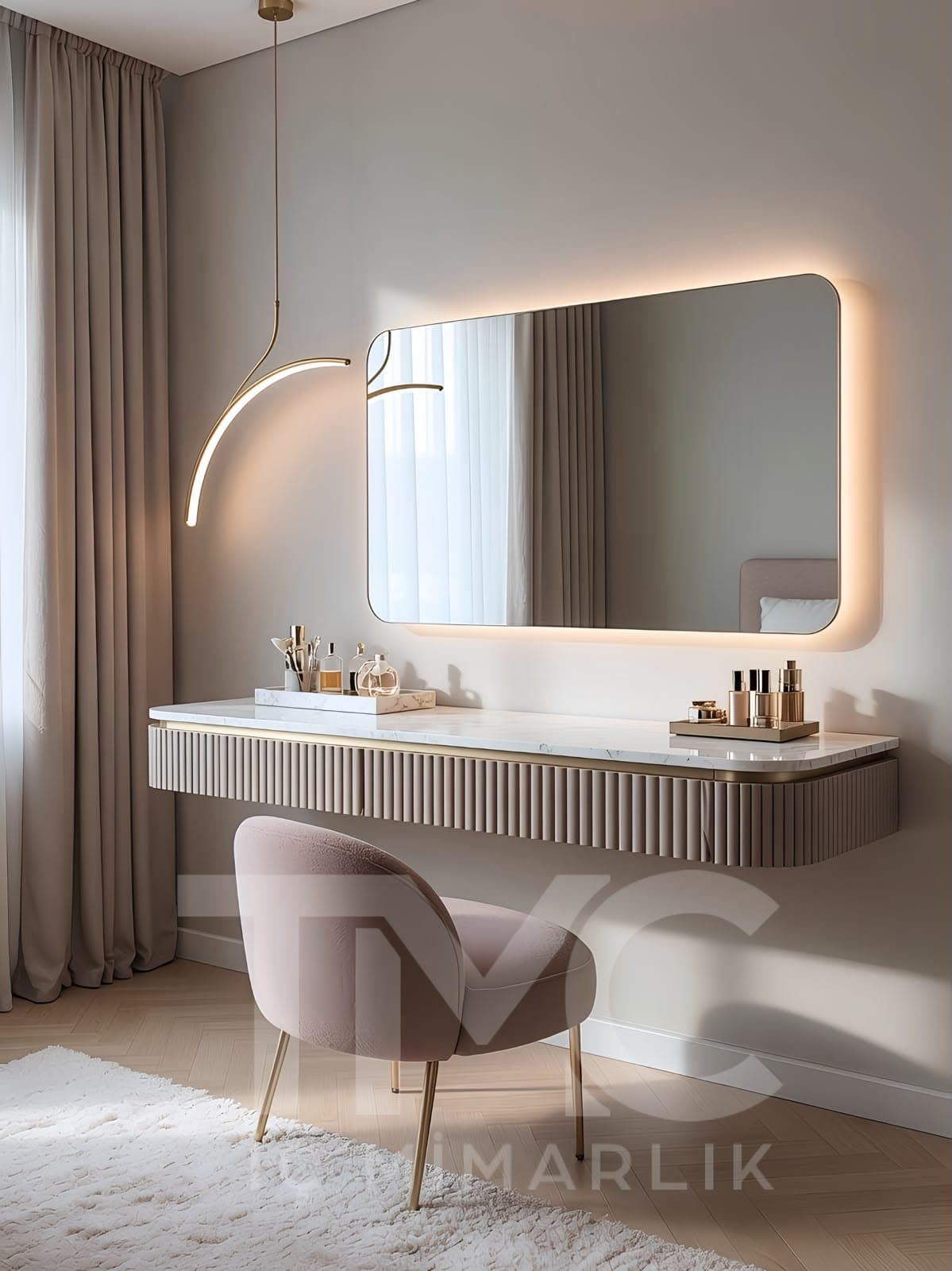 Modern Makyaj Masası Modelleri fonksiyonel kullanım ergonomisi ve mimari detay görünümü