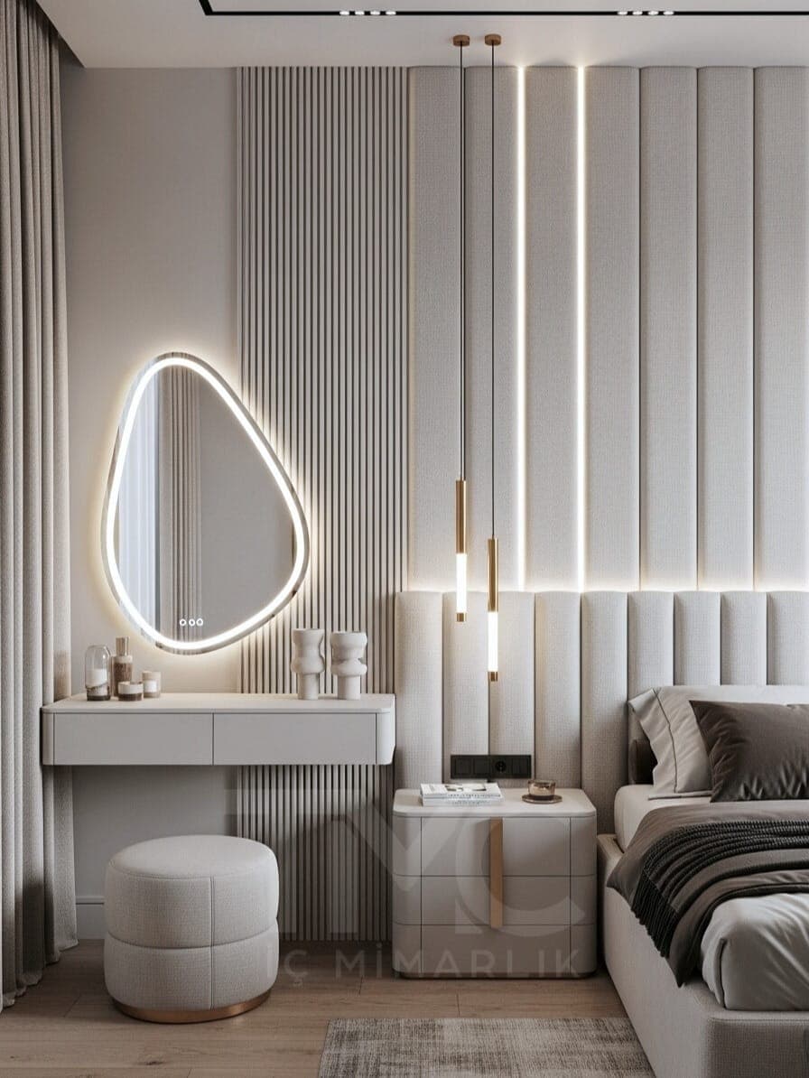ZEKERİYAKÖY YATAK ODASI PROJESİ | MODERN İÇ MİMARİ TASARIM fonksiyonel kullanım ergonomisi ve mimari detay görünümü