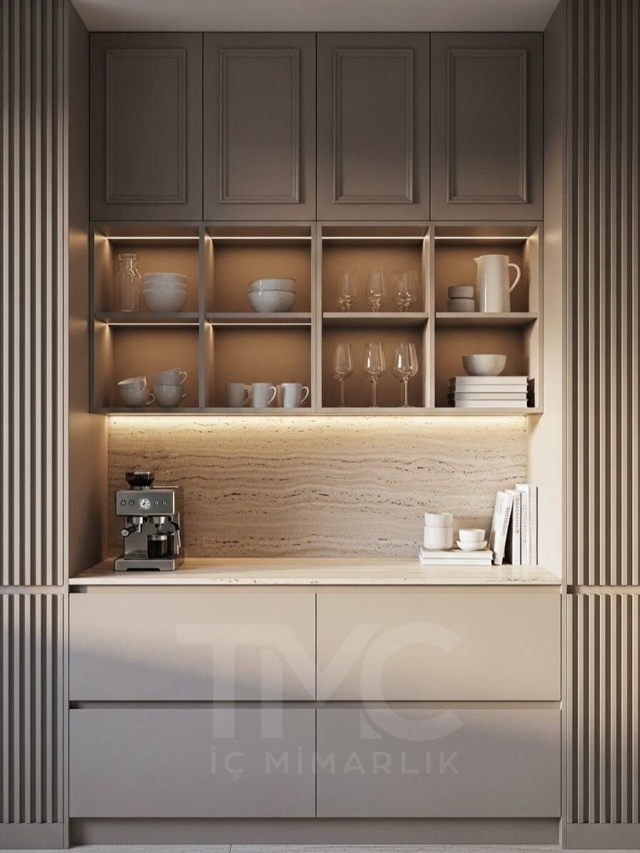 Modern Coffee Corner Tasarımı fonksiyonel kullanım ergonomisi ve mimari detay görünümü