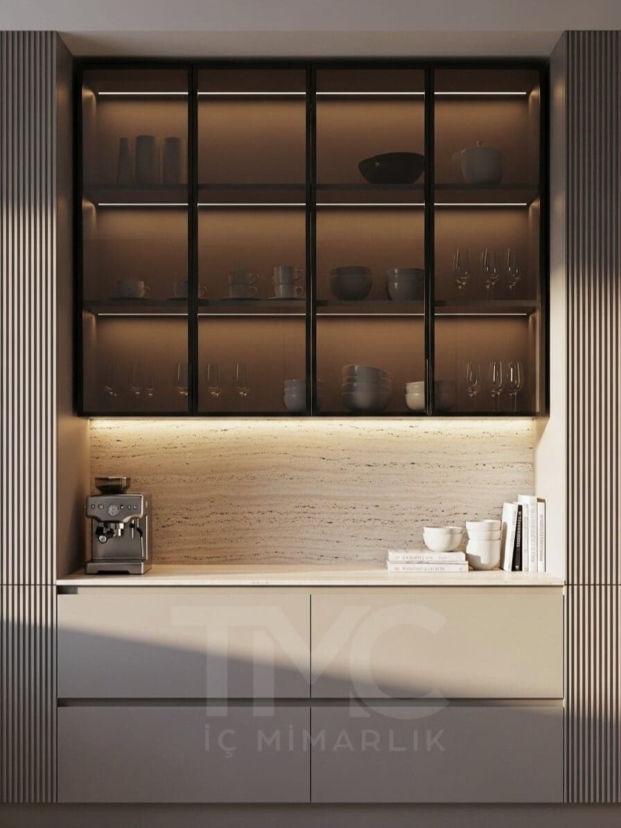 Modern Coffee Corner Tasarımı geniş açı mekânsal organizasyon ve estetik bitiş
