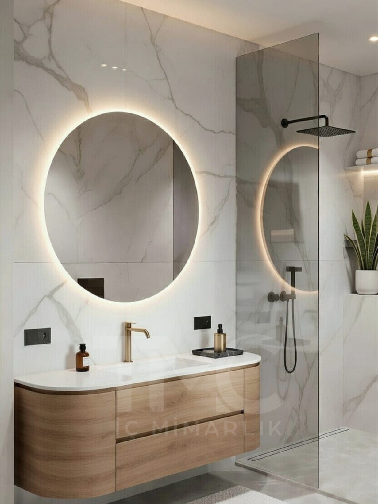 Aura Modern Banyo Tasarımı iç mekân yerleşimi ve özel üretim lake işçiliği