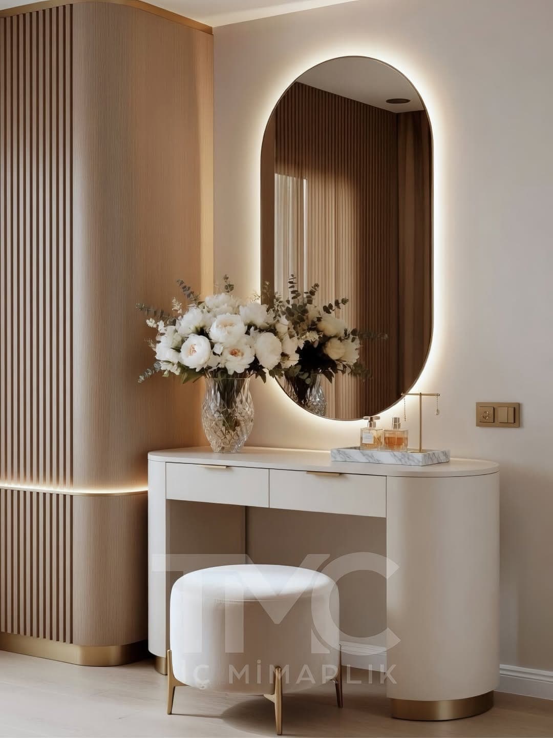 Velora House – Makyaj Alanı Tasarımı fonksiyonel kullanım ergonomisi ve mimari detay görünümü