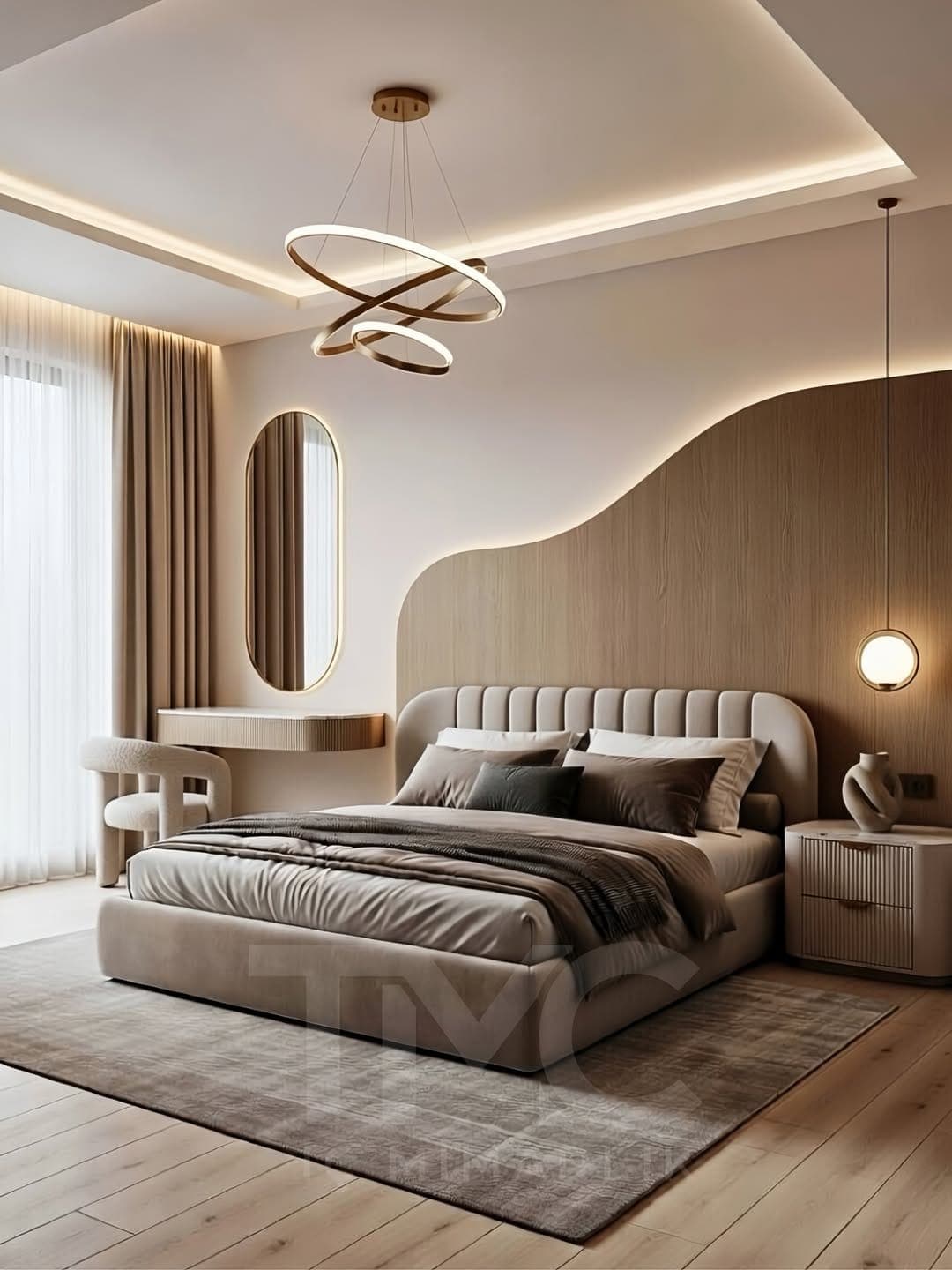 Lora Residence – Yatak Odası Tasarımı | Ayşe & Mehmet Çifti doğal ahşap dokusu, kaplama ve hassas birleşim noktaları