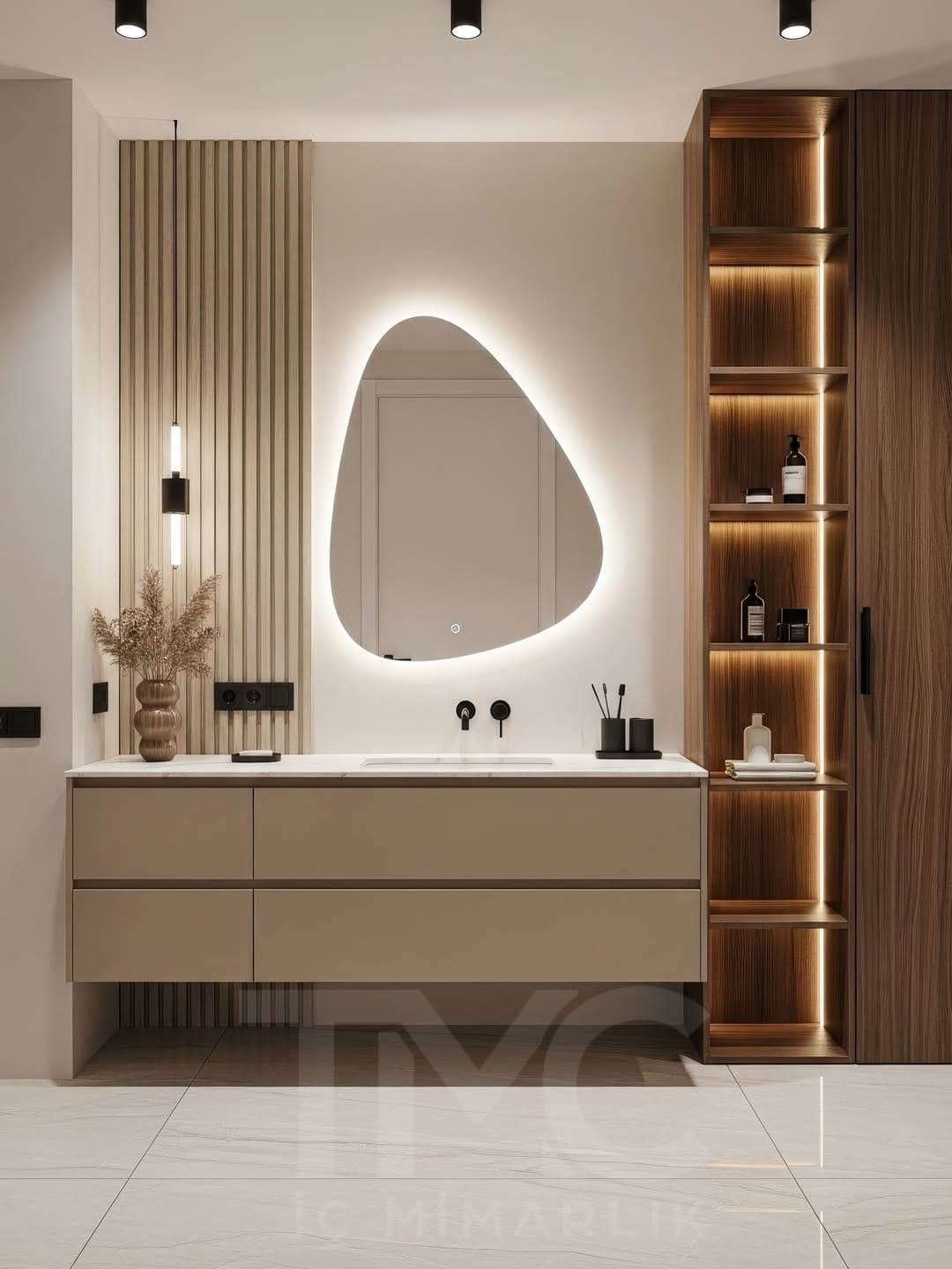 Modern Banyo Tasarımı | Vera Concept Ankara gizli LED aydınlatma detayları ve depolama bölmeleri