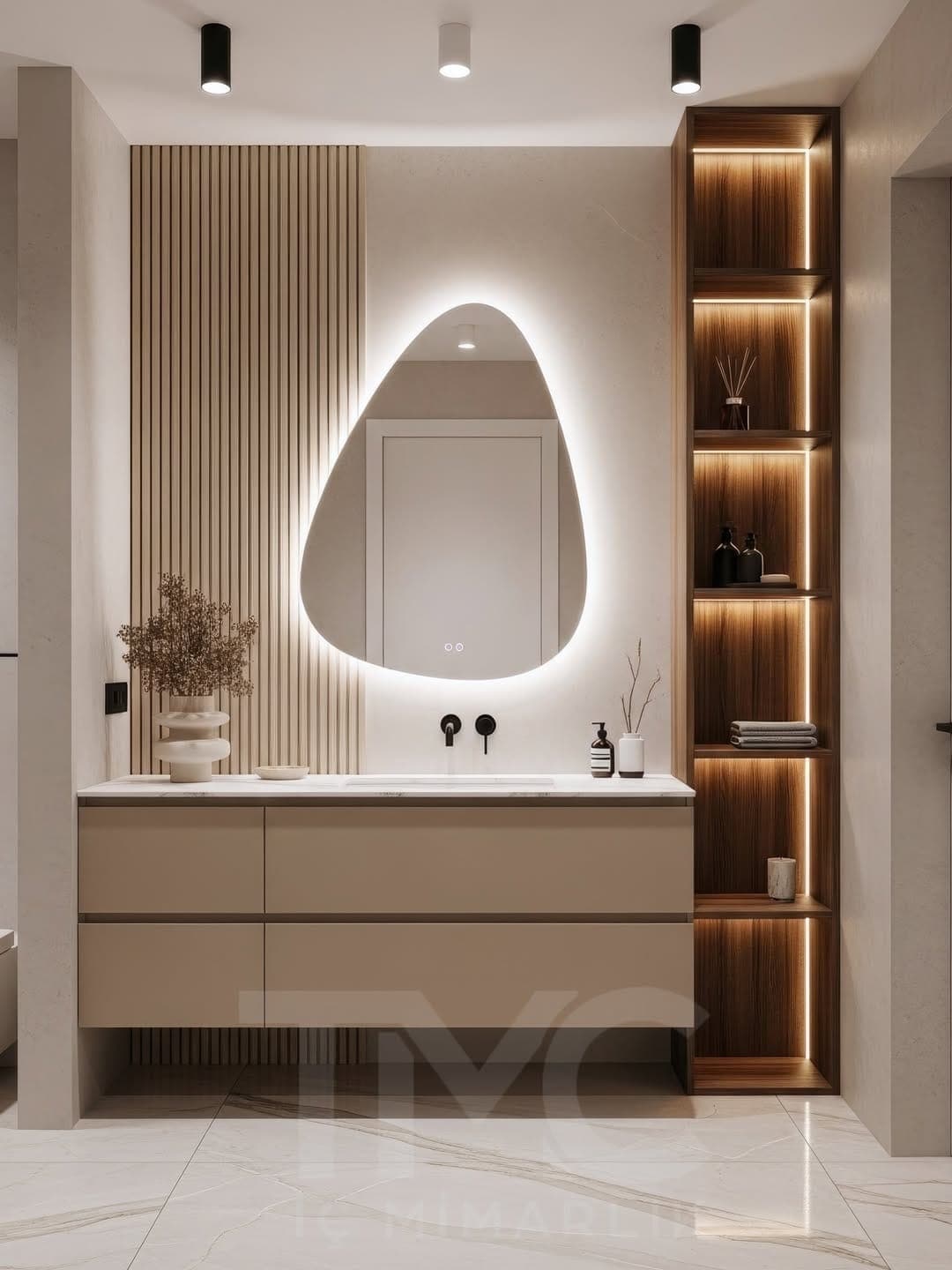 Modern Banyo Tasarımı | Vera Concept Ankara gizli LED aydınlatma detayları ve depolama bölmeleri