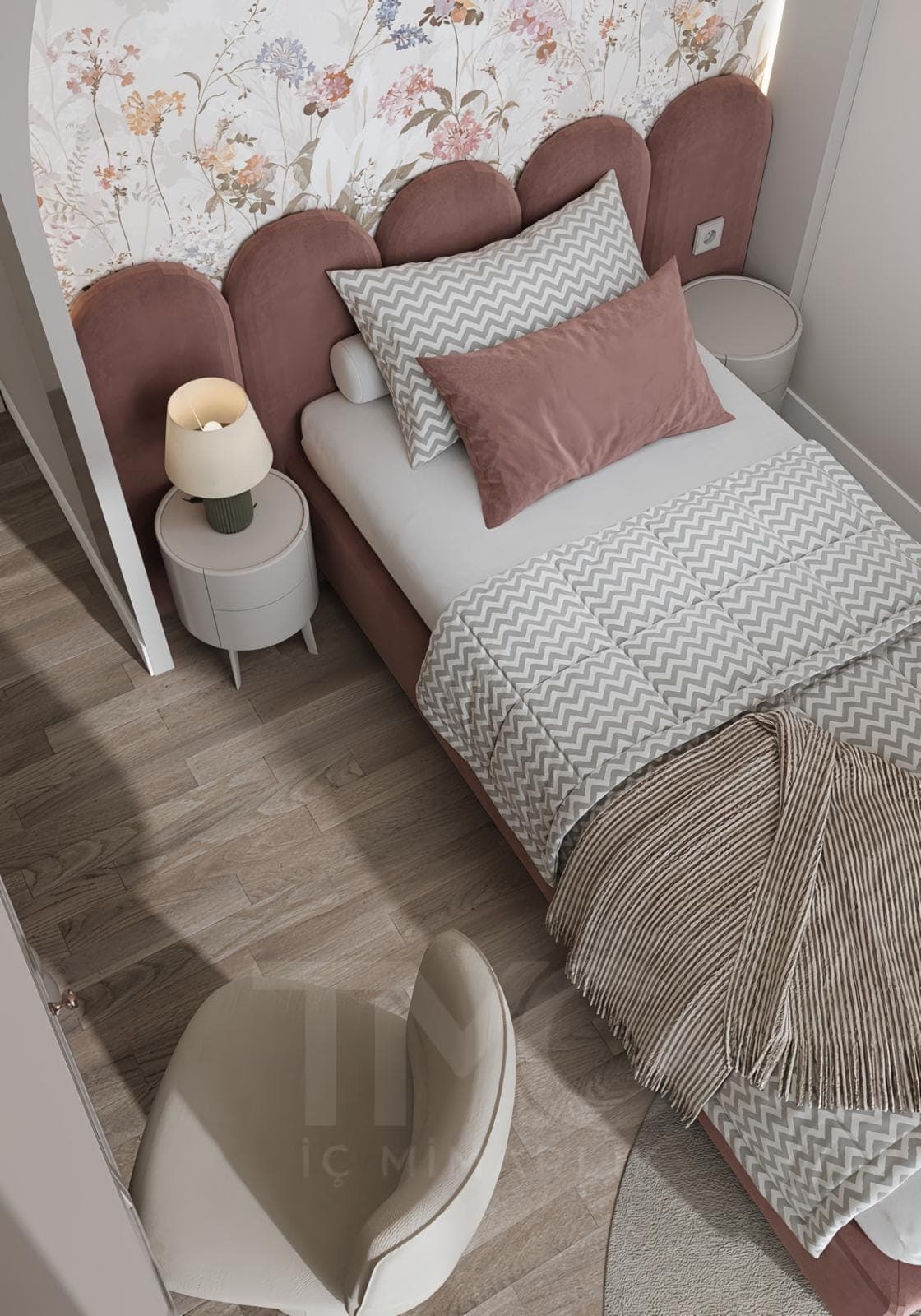 Genç Odası Tasarımı – Luna Dream House genel mimari perspektifi ve ana mobilya görünümü