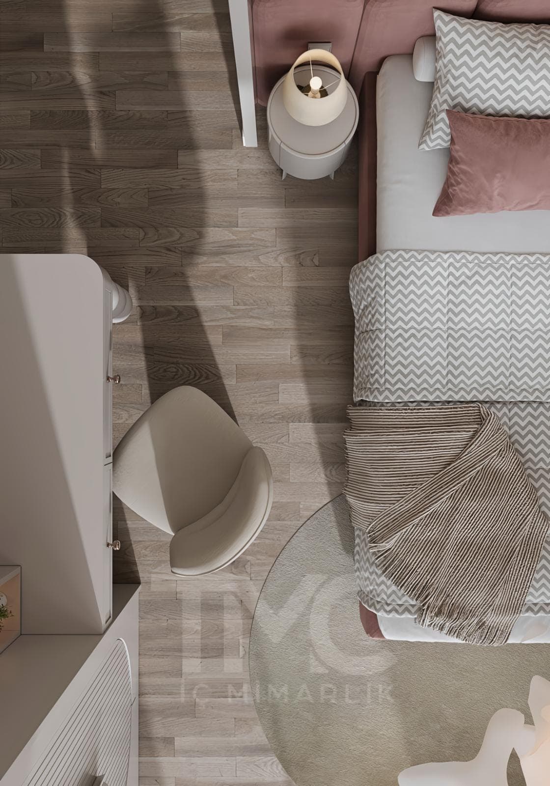 Genç Odası Tasarımı – Luna Dream House genel mimari perspektifi ve ana mobilya görünümü