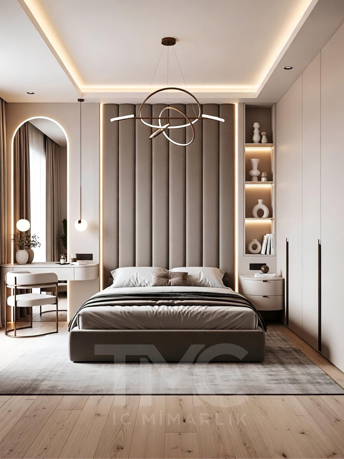 Luna Arch Residence – Yatak Odası Tasarımı | İstanbul Ataşehir genel mimari perspektifi ve ana mobilya görünümü