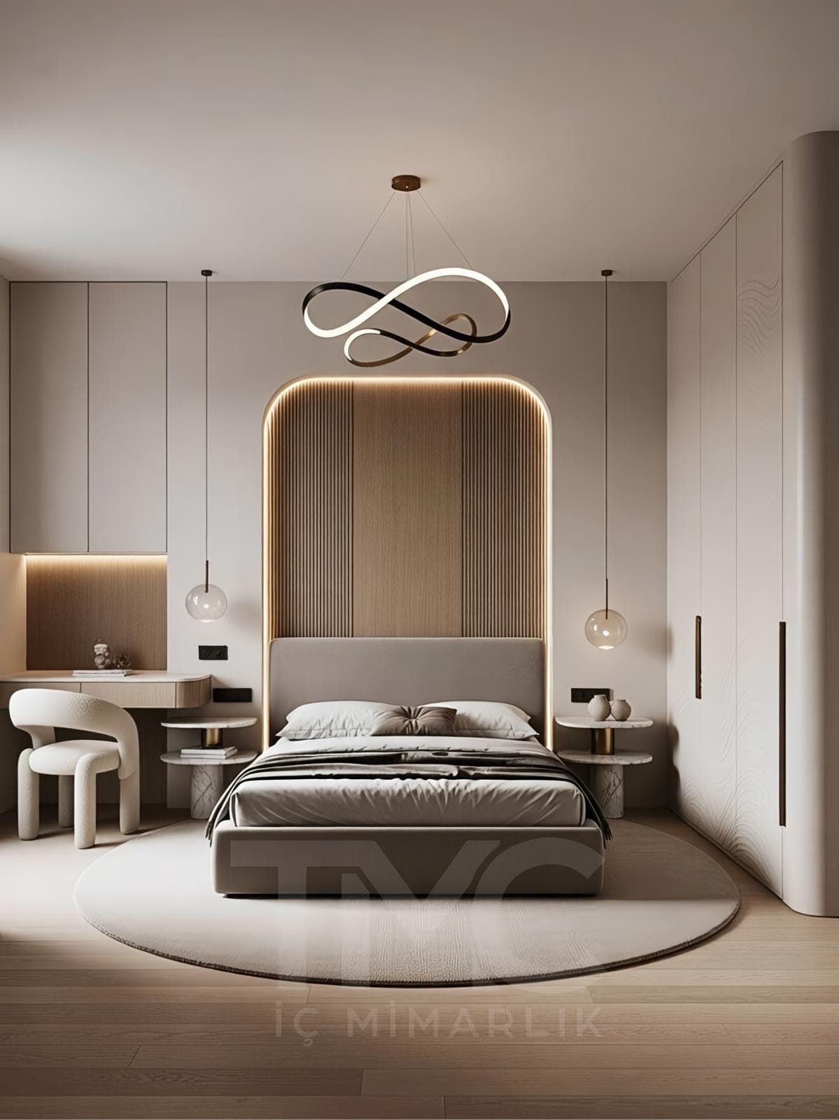 Luna Arch Residence – Yatak Odası Tasarımı | İstanbul Ataşehir genel mimari perspektifi ve ana mobilya görünümü