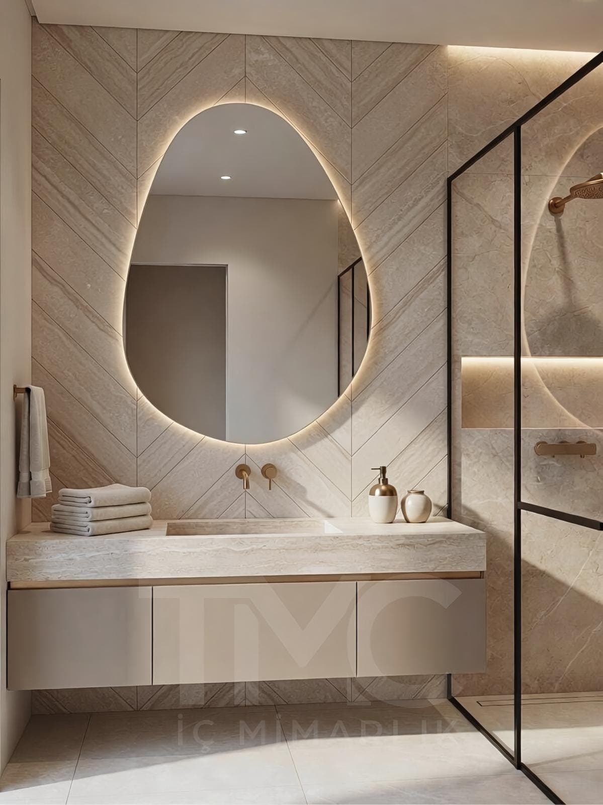 Modern Banyo Tasarımı | Selin & Emre Evi – Kadıköy gizli LED aydınlatma detayları ve depolama bölmeleri