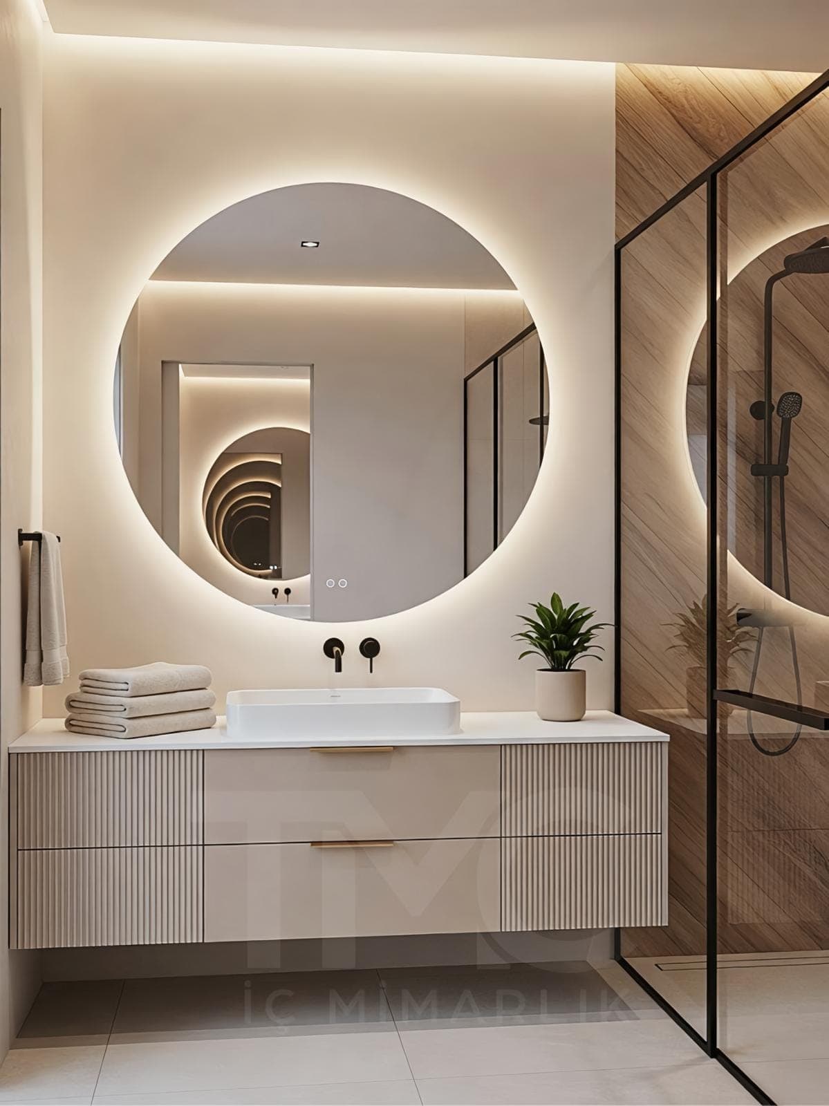 Modern Banyo Tasarımı | Selin & Emre Evi – Kadıköy genel mimari perspektifi ve ana mobilya görünümü