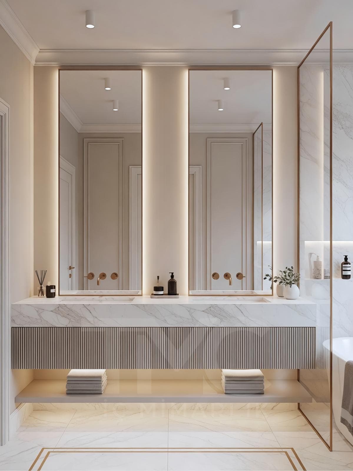 Limonlu Bahçe Konakları Banyo Tasarımı genel mimari perspektifi ve ana mobilya görünümü