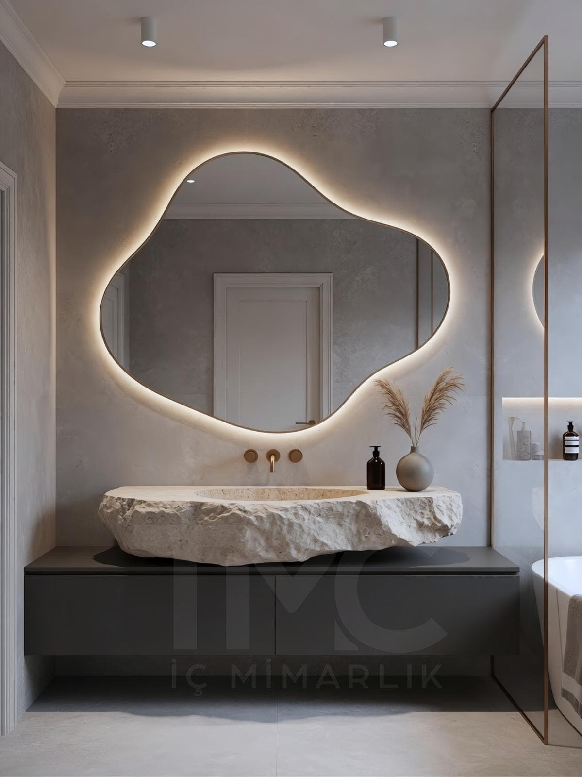Limonlu Bahçe Konakları Banyo Tasarımı doğal ahşap dokusu, kaplama ve hassas birleşim noktaları