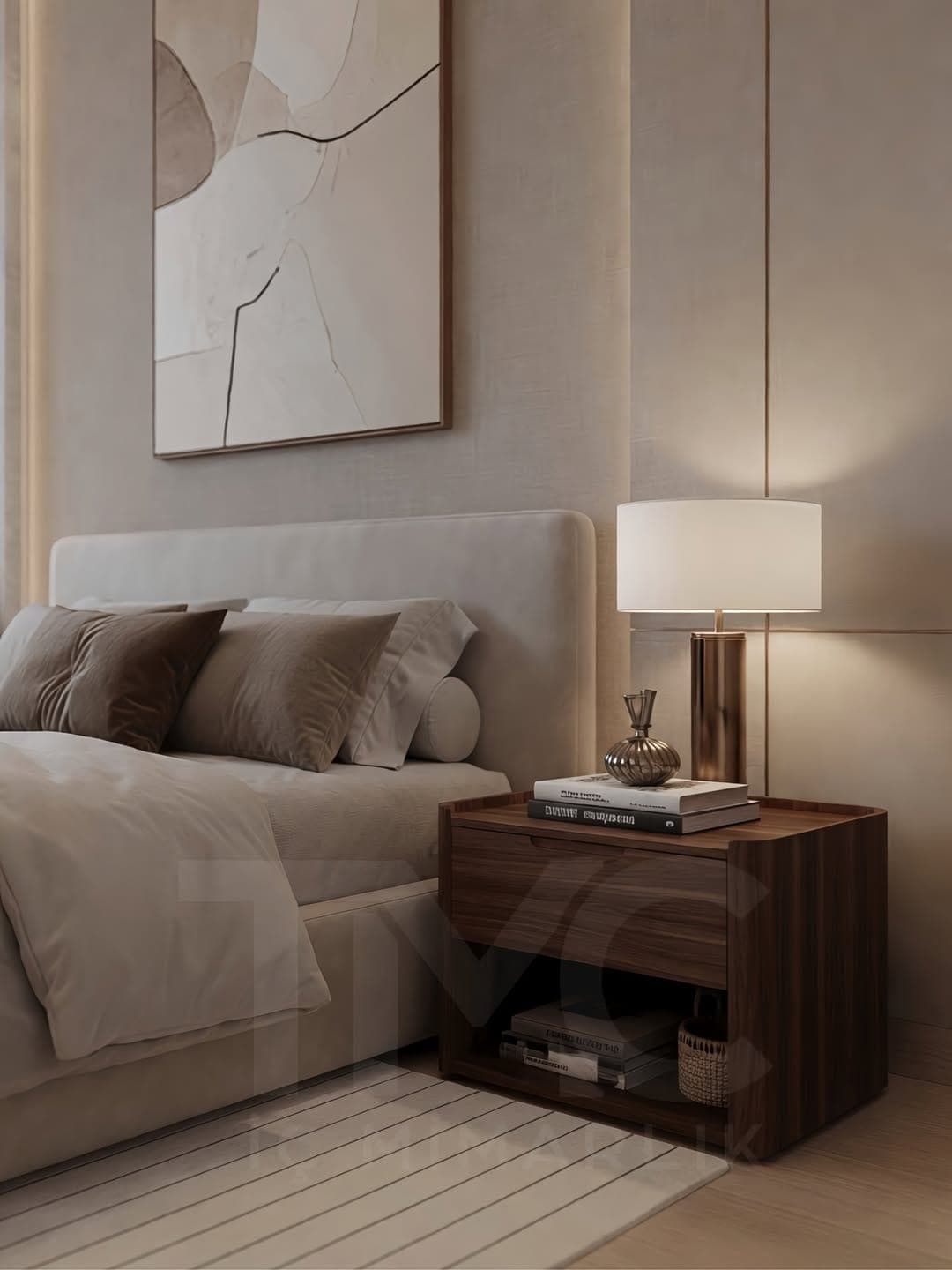 Park Residences Cadde Modern Yatak Odası Tasarımı gizli LED aydınlatma detayları ve depolama bölmeleri