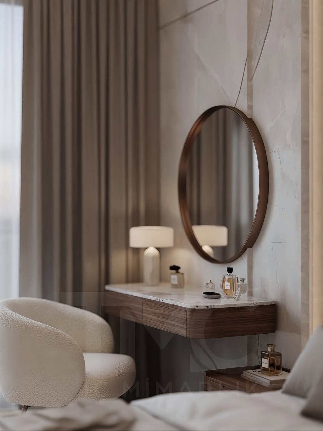 Park Residences Cadde Modern Yatak Odası Tasarımı fonksiyonel kullanım ergonomisi ve mimari detay görünümü