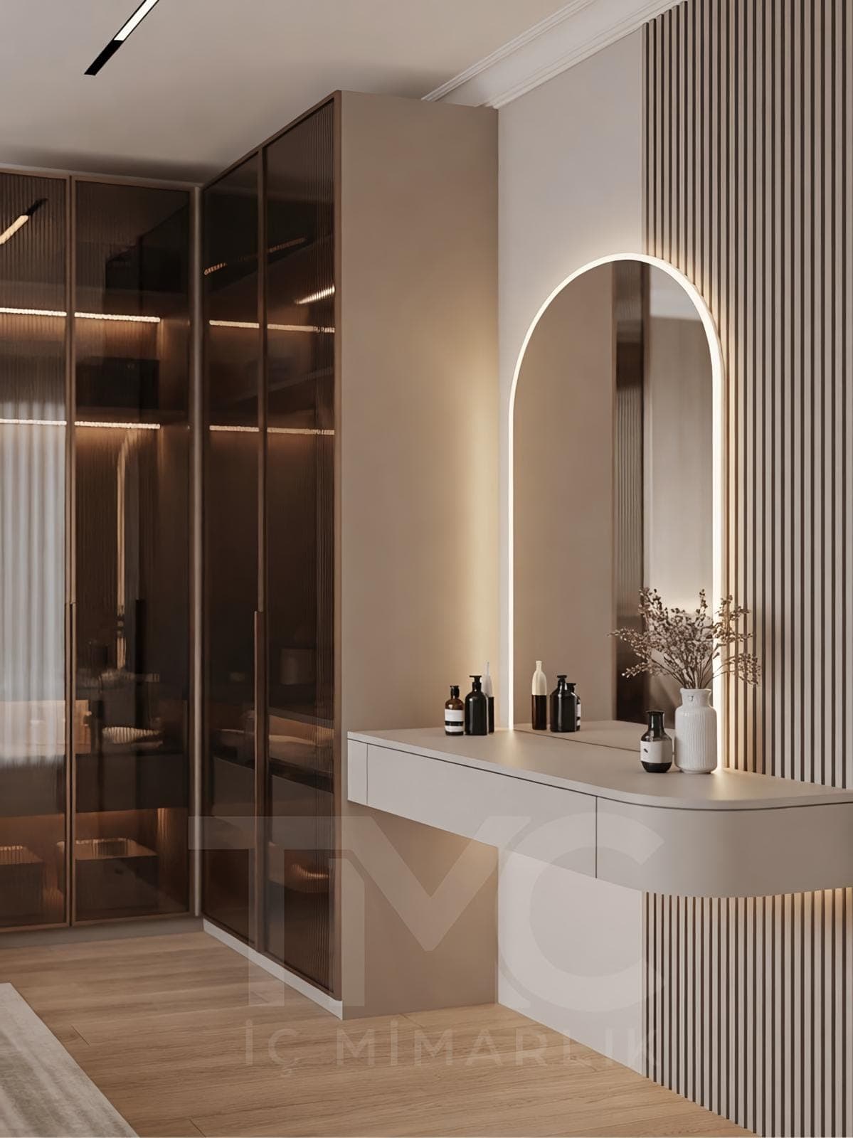 Bomonti Rotana Residence Emir Bey Yatak Odası Projesi fonksiyonel kullanım ergonomisi ve mimari detay görünümü