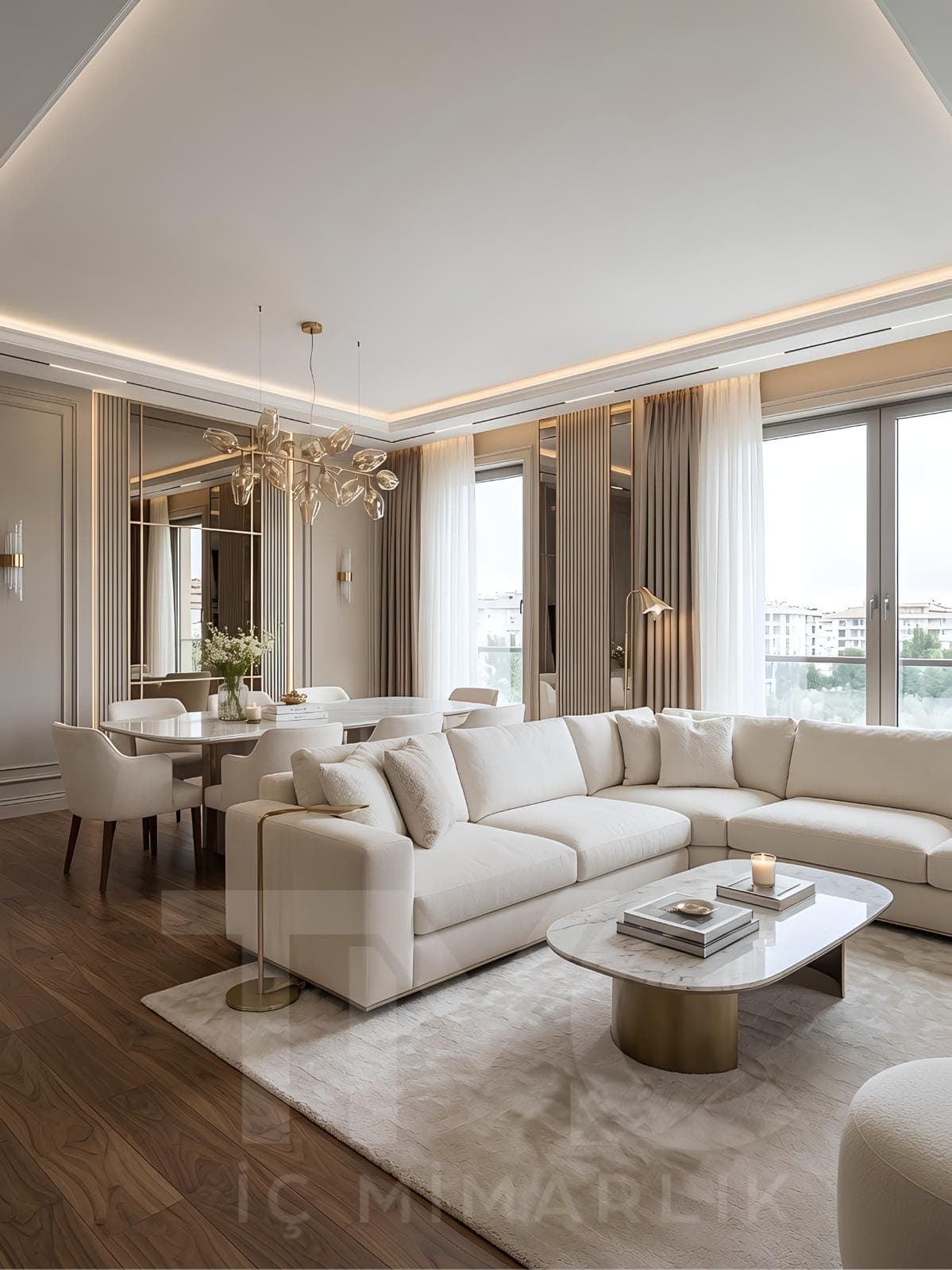 Fuaye Süreyya Paşa Konutları Salon Tasarımı iç mekân yerleşimi ve özel üretim lake işçiliği