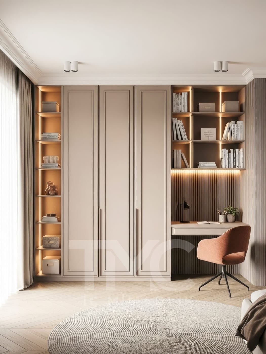 Luna Home Çalışma ve Giyinme Alanı Tasarımı fonksiyonel kullanım ergonomisi ve mimari detay görünümü